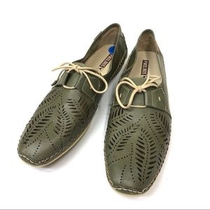 Pikolinos Olive Green Leather lace up Loafers